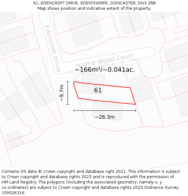 61, EDENCROFT DRIVE, EDENTHORPE, DONCASTER, DN3 2RB: Plot and title map
