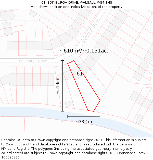 61, EDINBURGH DRIVE, WALSALL, WS4 1HS: Plot and title map