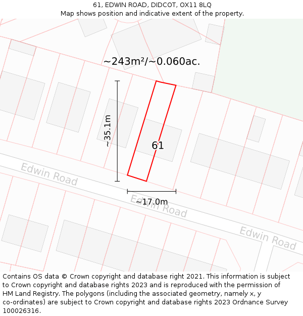 61, EDWIN ROAD, DIDCOT, OX11 8LQ: Plot and title map