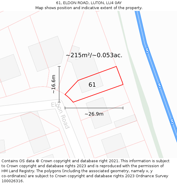 61, ELDON ROAD, LUTON, LU4 0AY: Plot and title map