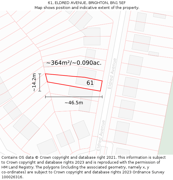 61, ELDRED AVENUE, BRIGHTON, BN1 5EF: Plot and title map