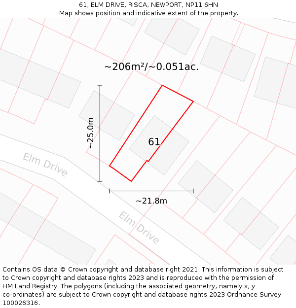 61, ELM DRIVE, RISCA, NEWPORT, NP11 6HN: Plot and title map