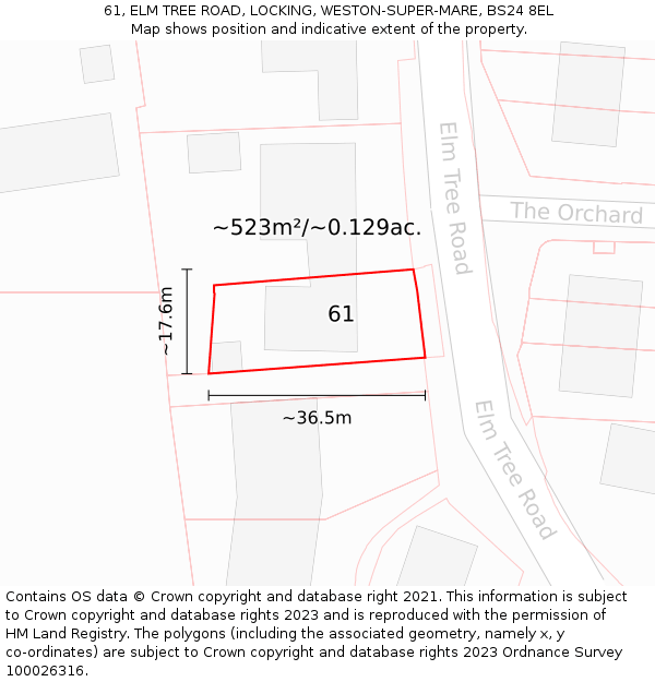 61, ELM TREE ROAD, LOCKING, WESTON-SUPER-MARE, BS24 8EL: Plot and title map