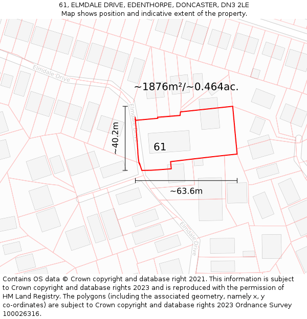 61, ELMDALE DRIVE, EDENTHORPE, DONCASTER, DN3 2LE: Plot and title map