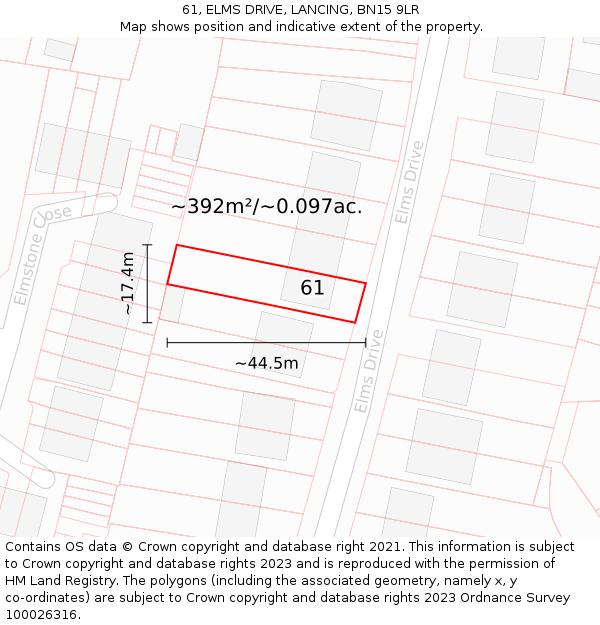 61, ELMS DRIVE, LANCING, BN15 9LR: Plot and title map