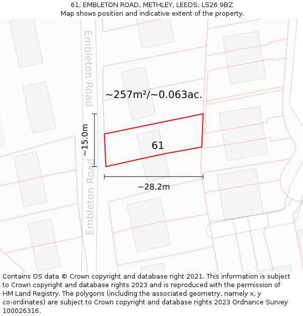 61, EMBLETON ROAD, METHLEY, LEEDS, LS26 9BZ: Plot and title map