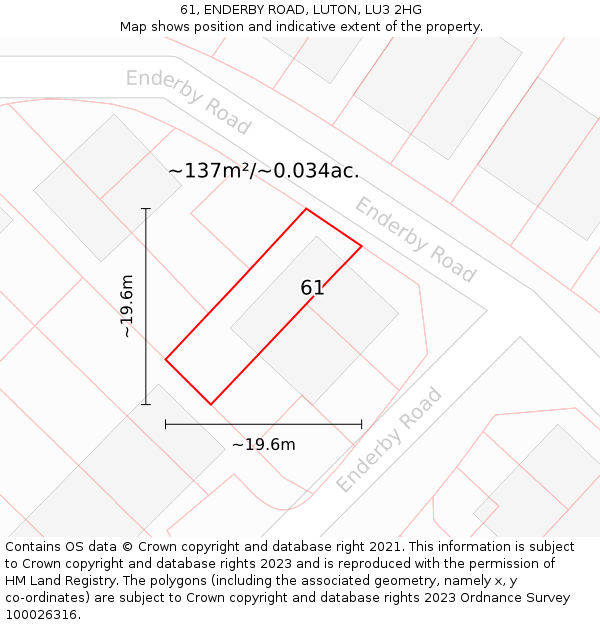 61, ENDERBY ROAD, LUTON, LU3 2HG: Plot and title map
