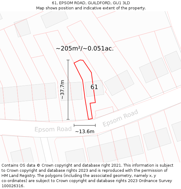 61, EPSOM ROAD, GUILDFORD, GU1 3LD: Plot and title map