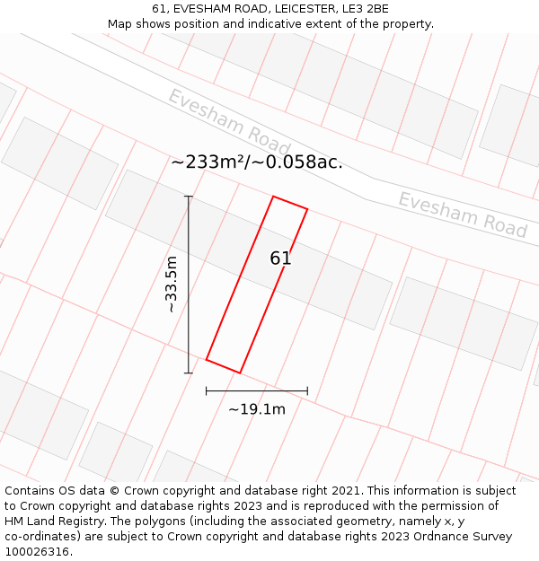 61, EVESHAM ROAD, LEICESTER, LE3 2BE: Plot and title map