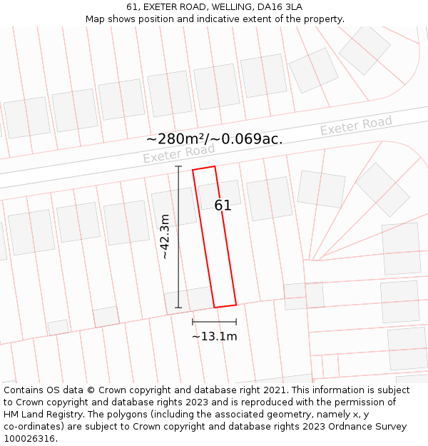 61, EXETER ROAD, WELLING, DA16 3LA: Plot and title map