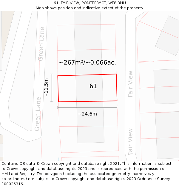 61, FAIR VIEW, PONTEFRACT, WF8 3NU: Plot and title map