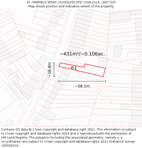 61, FAIRFIELD ROAD, HUGGLESCOTE, COALVILLE, LE67 2HT: Plot and title map