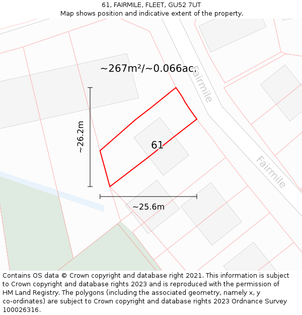 61, FAIRMILE, FLEET, GU52 7UT: Plot and title map