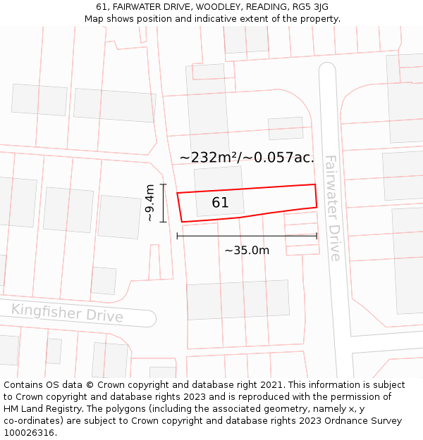 61, FAIRWATER DRIVE, WOODLEY, READING, RG5 3JG: Plot and title map