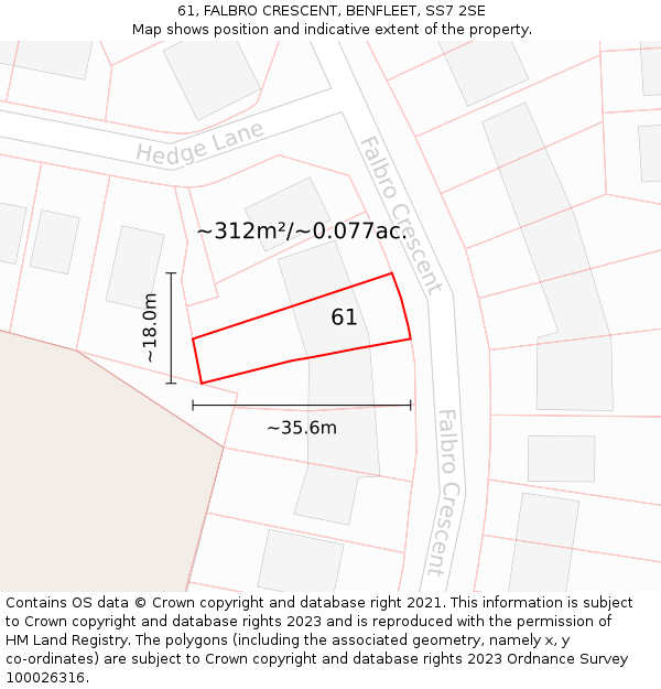 61, FALBRO CRESCENT, BENFLEET, SS7 2SE: Plot and title map