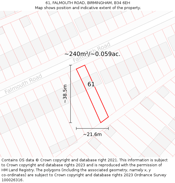 61, FALMOUTH ROAD, BIRMINGHAM, B34 6EH: Plot and title map