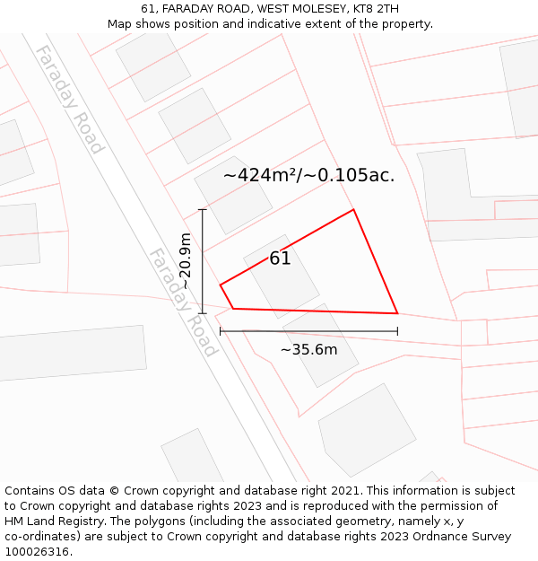 61, FARADAY ROAD, WEST MOLESEY, KT8 2TH: Plot and title map