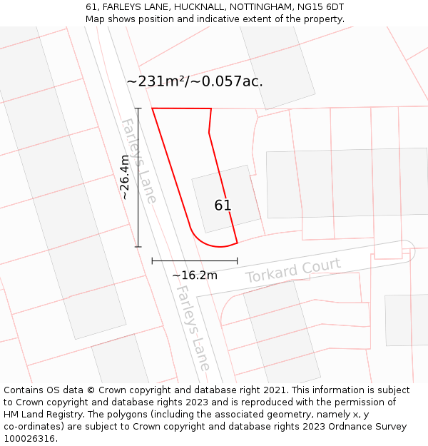 61, FARLEYS LANE, HUCKNALL, NOTTINGHAM, NG15 6DT: Plot and title map
