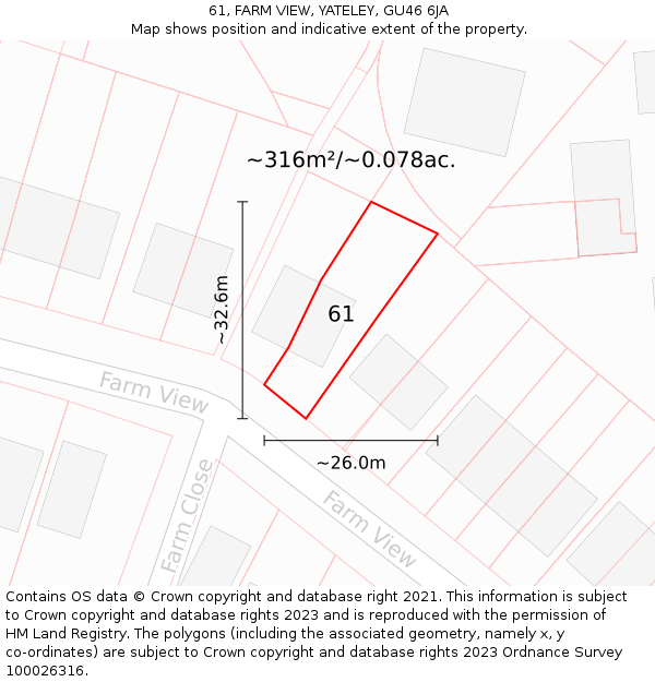 61, FARM VIEW, YATELEY, GU46 6JA: Plot and title map