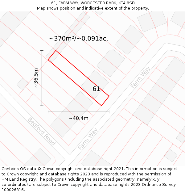 61, FARM WAY, WORCESTER PARK, KT4 8SB: Plot and title map