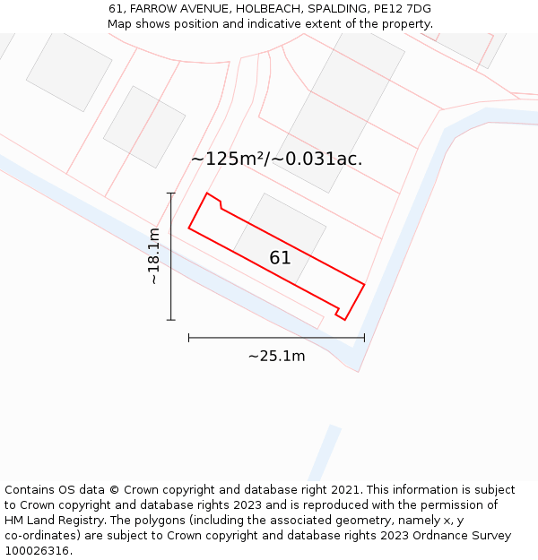 61, FARROW AVENUE, HOLBEACH, SPALDING, PE12 7DG: Plot and title map