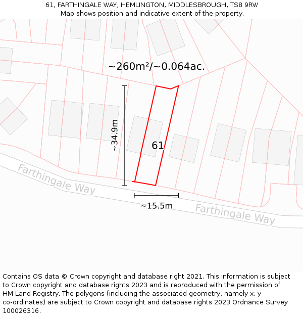 61, FARTHINGALE WAY, HEMLINGTON, MIDDLESBROUGH, TS8 9RW: Plot and title map