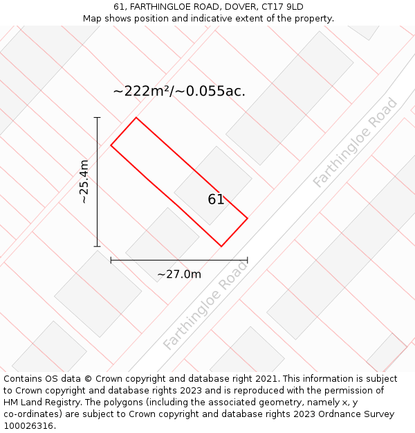 61, FARTHINGLOE ROAD, DOVER, CT17 9LD: Plot and title map
