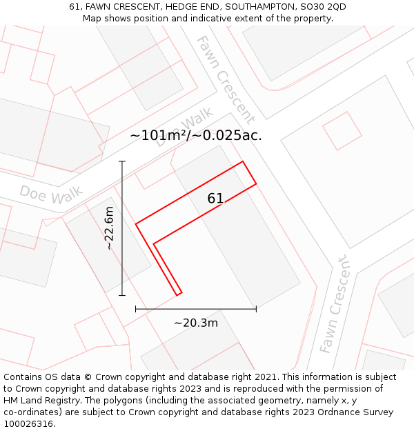 61, FAWN CRESCENT, HEDGE END, SOUTHAMPTON, SO30 2QD: Plot and title map