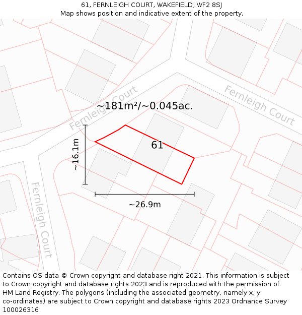 61, FERNLEIGH COURT, WAKEFIELD, WF2 8SJ: Plot and title map