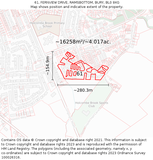 61, FERNVIEW DRIVE, RAMSBOTTOM, BURY, BL0 9XG: Plot and title map
