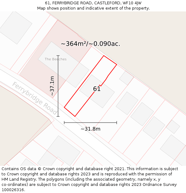61, FERRYBRIDGE ROAD, CASTLEFORD, WF10 4JW: Plot and title map