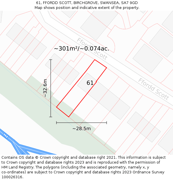 61, FFORDD SCOTT, BIRCHGROVE, SWANSEA, SA7 9GD: Plot and title map