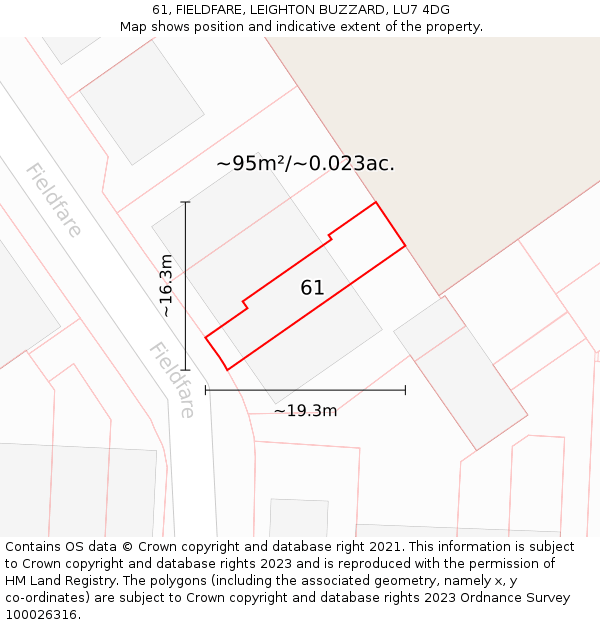 61, FIELDFARE, LEIGHTON BUZZARD, LU7 4DG: Plot and title map