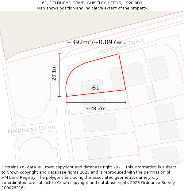 61, FIELDHEAD DRIVE, GUISELEY, LEEDS, LS20 8DX: Plot and title map