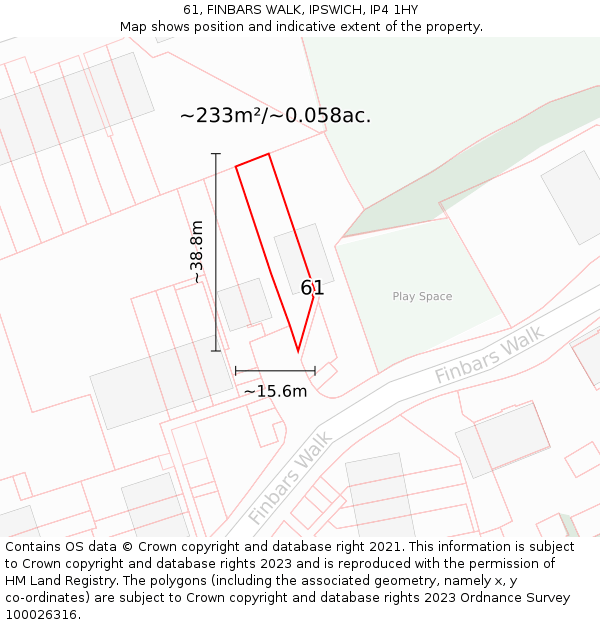 61, FINBARS WALK, IPSWICH, IP4 1HY: Plot and title map