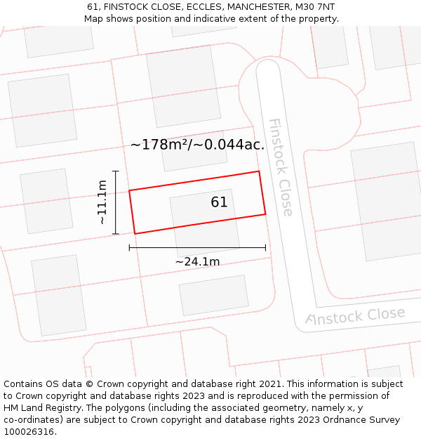 61, FINSTOCK CLOSE, ECCLES, MANCHESTER, M30 7NT: Plot and title map
