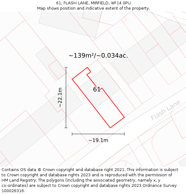 61, FLASH LANE, MIRFIELD, WF14 0PU: Plot and title map