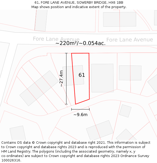 61, FORE LANE AVENUE, SOWERBY BRIDGE, HX6 1BB: Plot and title map