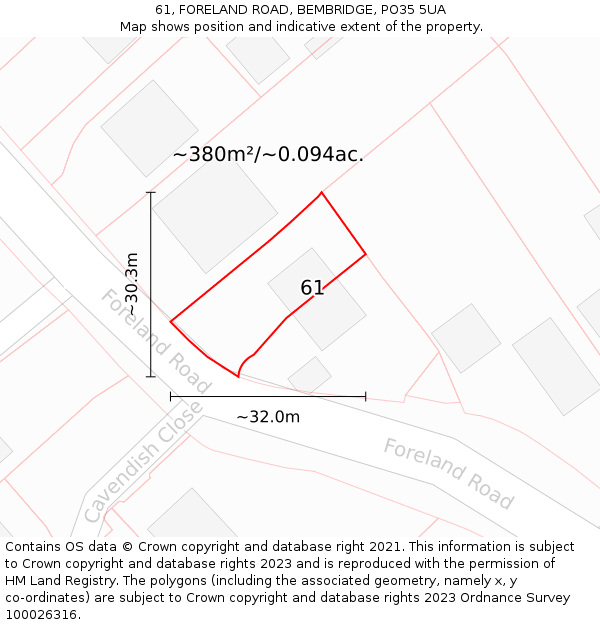 61, FORELAND ROAD, BEMBRIDGE, PO35 5UA: Plot and title map