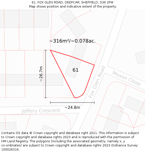 61, FOX GLEN ROAD, DEEPCAR, SHEFFIELD, S36 2PW: Plot and title map