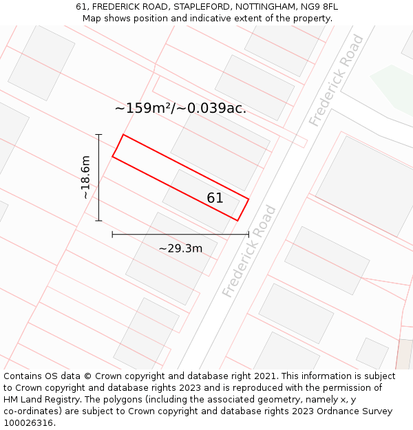61, FREDERICK ROAD, STAPLEFORD, NOTTINGHAM, NG9 8FL: Plot and title map