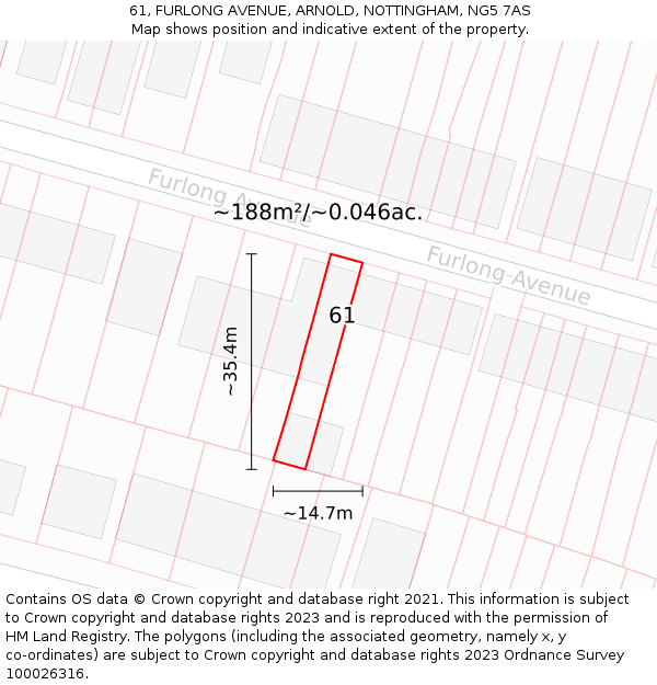 61, FURLONG AVENUE, ARNOLD, NOTTINGHAM, NG5 7AS: Plot and title map