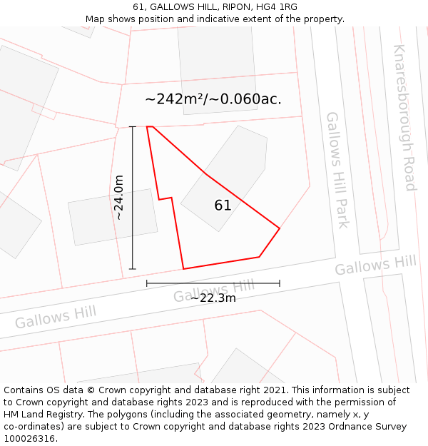 61, GALLOWS HILL, RIPON, HG4 1RG: Plot and title map