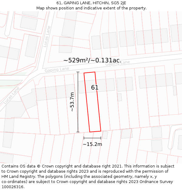 61, GAPING LANE, HITCHIN, SG5 2JE: Plot and title map