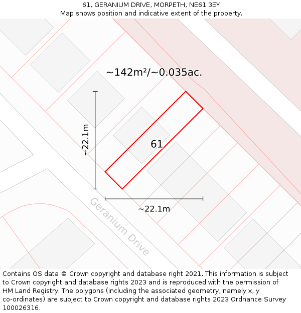 61, GERANIUM DRIVE, MORPETH, NE61 3EY: Plot and title map