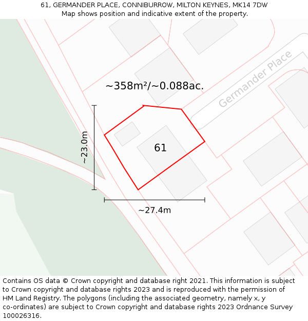 61, GERMANDER PLACE, CONNIBURROW, MILTON KEYNES, MK14 7DW: Plot and title map