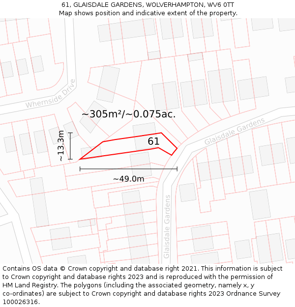 61, GLAISDALE GARDENS, WOLVERHAMPTON, WV6 0TT: Plot and title map