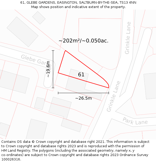 61, GLEBE GARDENS, EASINGTON, SALTBURN-BY-THE-SEA, TS13 4NN: Plot and title map