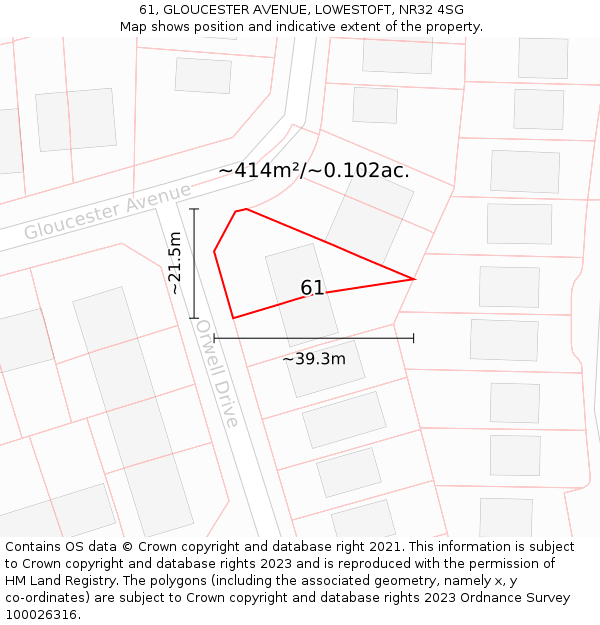 61, GLOUCESTER AVENUE, LOWESTOFT, NR32 4SG: Plot and title map