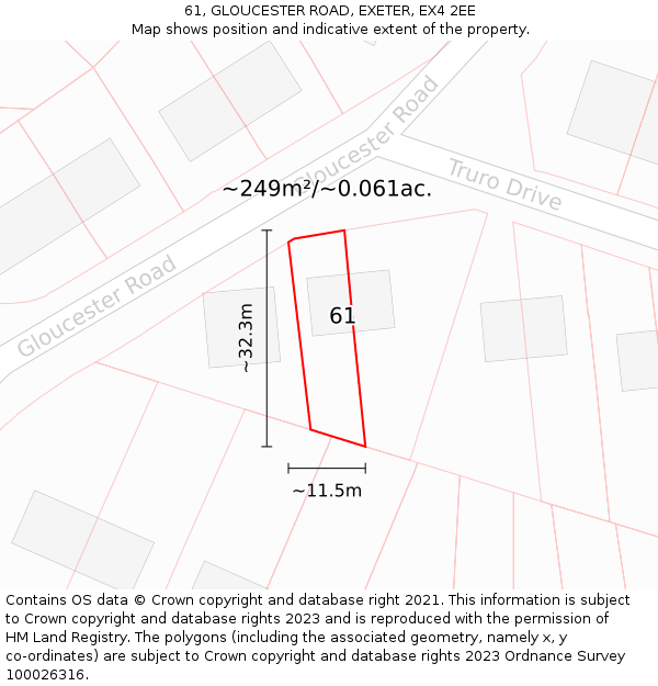 61, GLOUCESTER ROAD, EXETER, EX4 2EE: Plot and title map